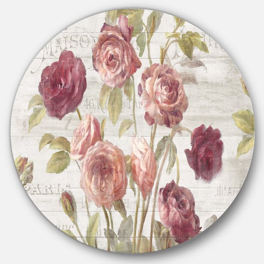 Designart - French Roses I - Farmhouse Metal Circle Wall Art